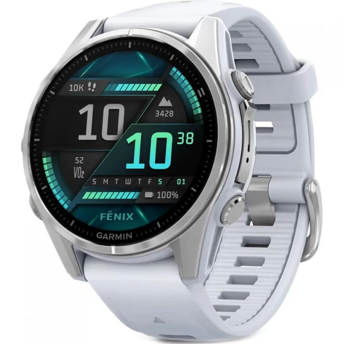 Смарт-часы GARMIN FENIX 8 – 43 мм, AMOLED, серебристые с силиконовым ремешком цвета белый камень 010-02903-00 Смарт-часы GARMIN FENIX 8 – 43 мм, AMOLED, серебристые с силиконовым ремешком цвета белый камень 010-02903-00